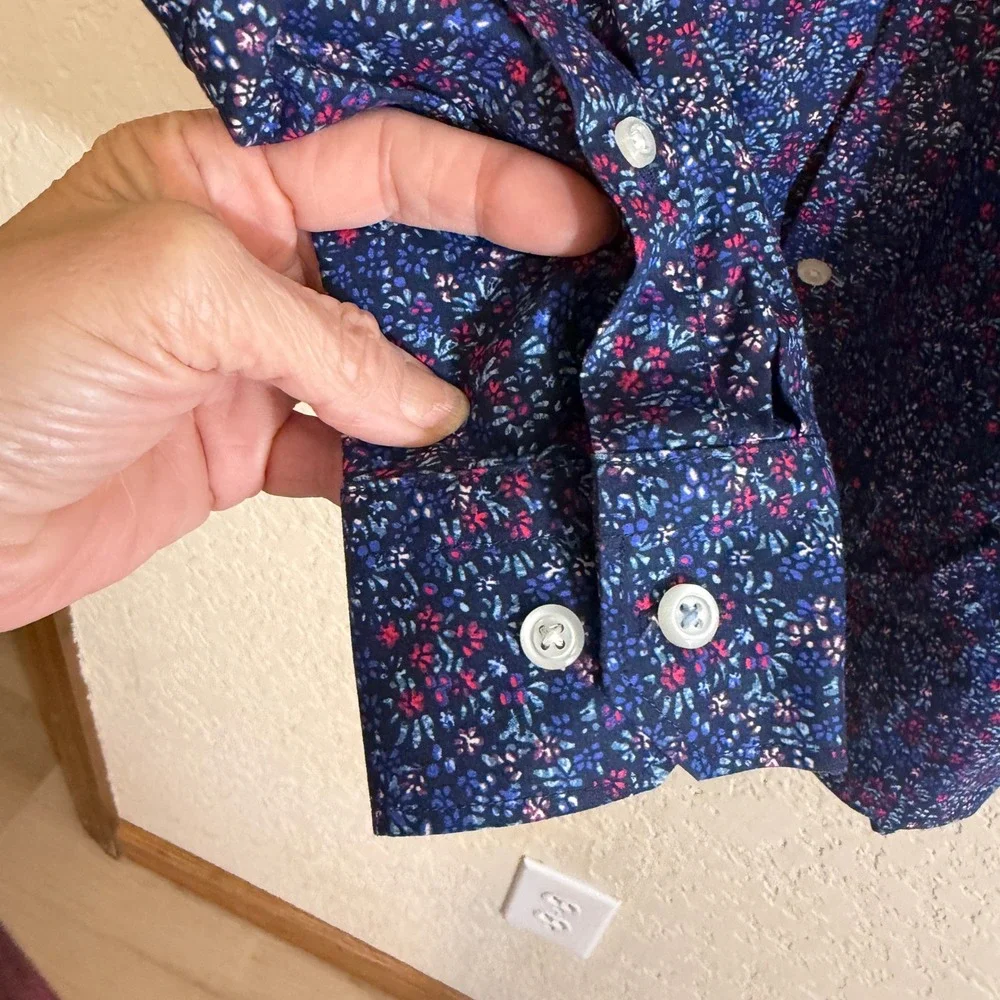 Banana Republic Button Front Shirt Mens XL Blue Floral‎ Slim Fit Non Iron LS